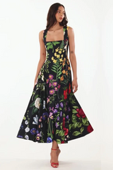 Printed Tie-Back Cotton-Blend Midi Dress | Dress In Beauty